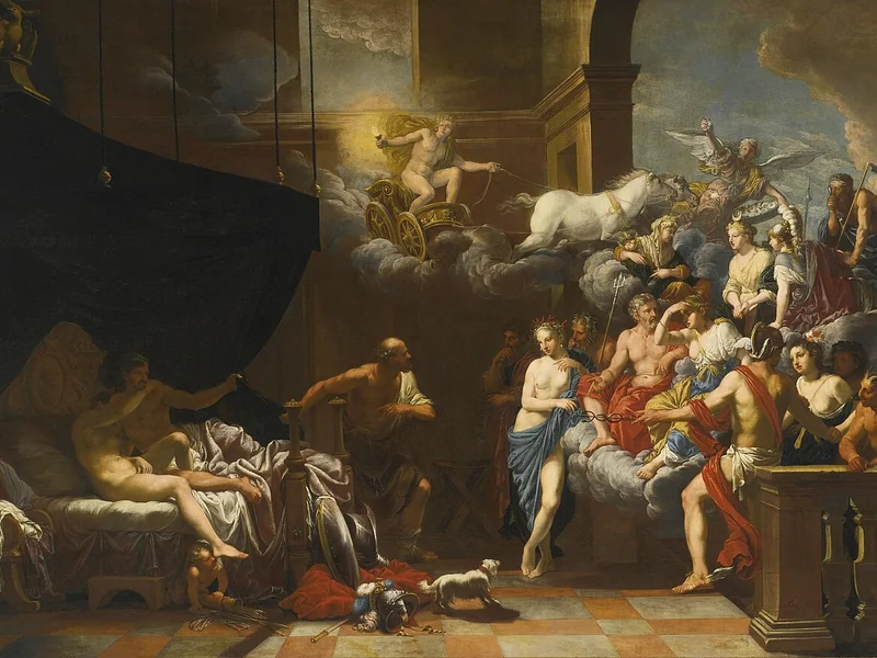 1640-Johann Heiss - Vulcano sorprende Venere e Marte a letto davanti a un'assemblea degli dei